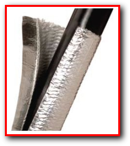 Aluminum coated fiberglass split sleeve adhesive closure